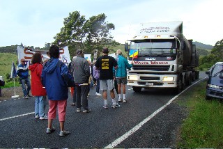 Residents of Russell protesting the actions of the Far North District Council.