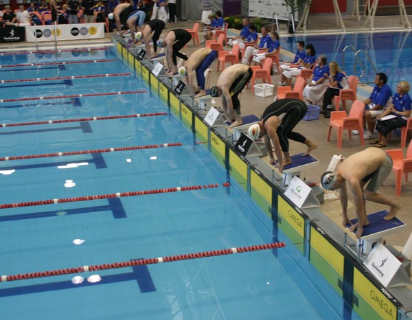 The men lining up for the 50 Breast Final