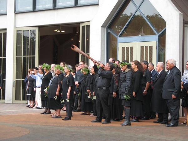 Ngati Whatua perform a powhiri as the body of Sir Edmund Hillary arrives to lie in state.