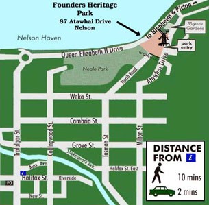 Founders Heritage Park is located at 87 Atawhai Drive in Nelson.