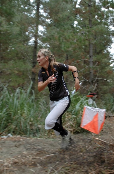 Tania Robinson en route to her 21st NZ orienteering title