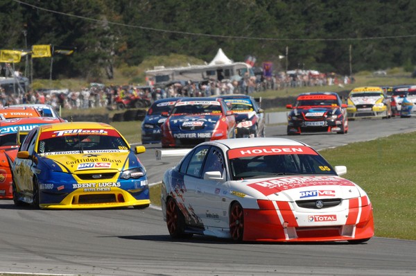 Christina Orr leadng the pack at Teretonga Park Invercargill in Race Three on Sunday