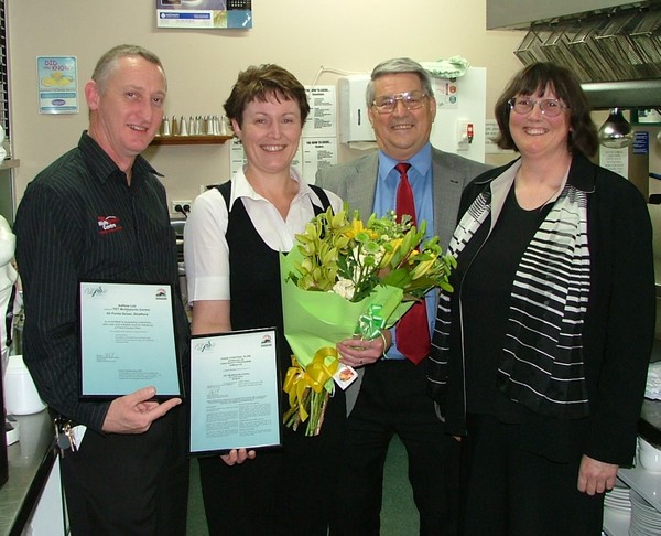 Photo of (left to right) Grant Best, Lorraine Best, Stratford District Mayor John Edwards, SDC Environmental Health Officer Wendy Kitt.