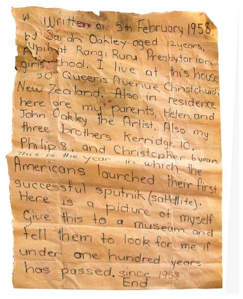 The Letter: 12 year old Sarah Turbott wrote in Christchurch 1958