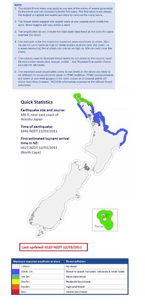 Tsunami Threat Level Map 2 (updated 0020 NZDT 12/03/2011) 