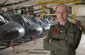 Wing Commander Ian MacPherson at home in the 3 Squadron hangar. 