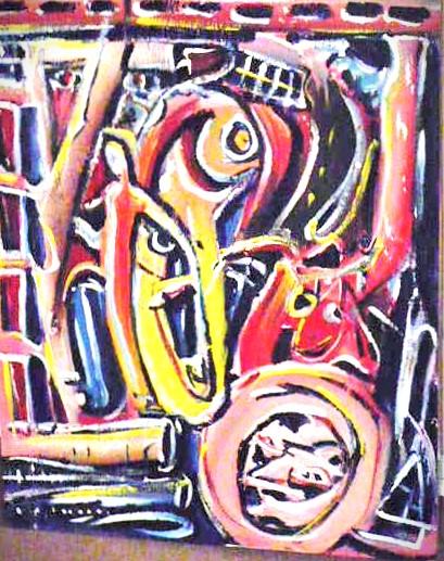 'Untitled' acrylics on board by Leon Aarts