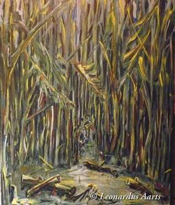 'The Hunter, with dog', by Leon Aarts. Acrylics on canvas. (for sale)