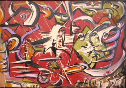 'Bull Rush' by Leon Aarts acrylics on board.
