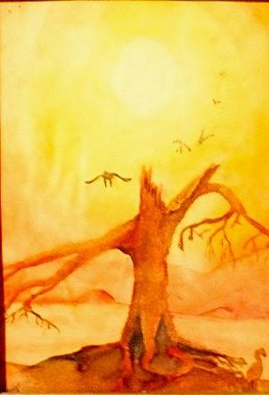 'Lone Tree', acrylics on canvas board, by Leon Aarts
