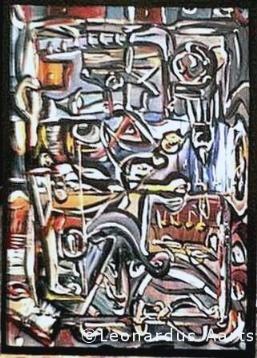 'The Javelin Thrower', by Leon Aarts. Acrylics on board. (sold)