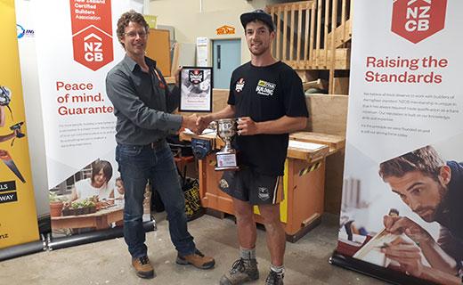 Cameron Diack, Winner of the New Zealand Certified Builders (NZCB) Carpentry Apprentice Challenge, held at Toi Ohomai Institute of Technology's Windermere campus on Saturday.