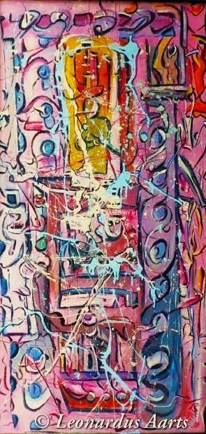 'Layers', original acrylics on board (inspired by Jackson Pollock) by Leon Aarts, signed 2006