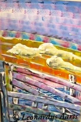 'A future walk along the foreshore', acrylics on board, by Leon Aarts 2004
