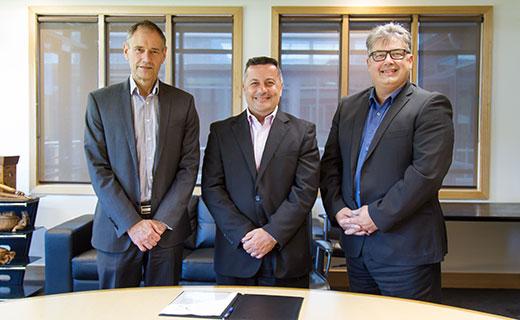 University of Waikato Senior Deputy Vice-Chancellor, Professor Alister Jones, Chief Executive of Te Whare W&#257;nanga o Awanui&#257;rangi, Professor Wiremu Doherty and Toi Ohomai Chief Executive, Dr Leon Fourie signing the renewed Bay of Plenty Tertiary 