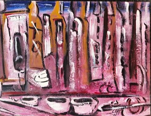 'Cemetery' by Leon Aarts, hand painted acrylics on board