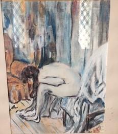 Woman washing feet (2001-influenced by Edgar Degas) painted by Leon Aarts