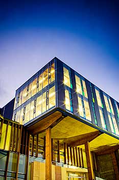 Exterior of Massey's new creative arts  building, Te Ara Hihiko, in Wellington.