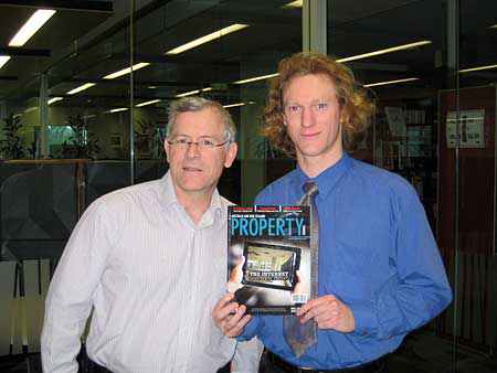 Martin McMorrow and Carlton King with the copy of the Australia and New Zealand Property  Journal containing his article
