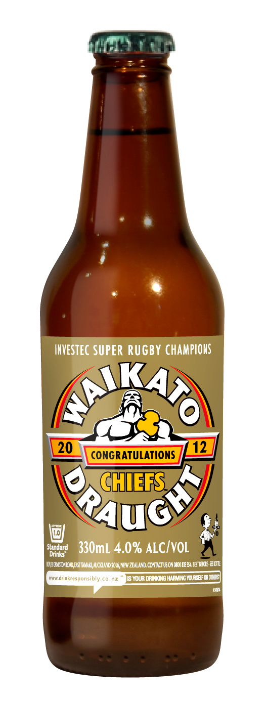 Waikato Draught limited edition Champions label on its bottles