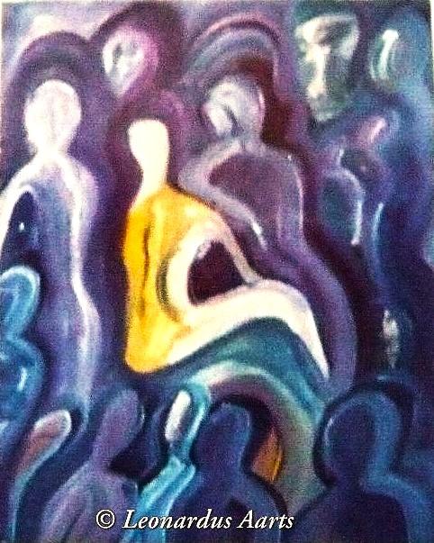 The Lecture, by Leon Aarts, acrylics on paper