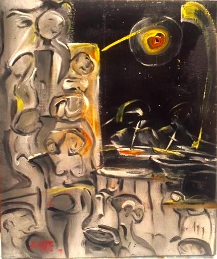 'Moonscape' acrylics on board, (thanks, Stanley Kubrick) by Leon Aarts