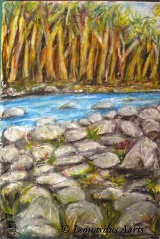 'Living Stream', oil pastels on board, by Leon Aarts