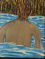 'Crossing the river....alias River Styx (the Afterlife)', by Leon Aarts, acrylics on board.(for sale) Enquiries: aartsartforsale@gmail.com 