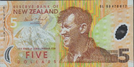 NZ five dollar note depicting Hillary