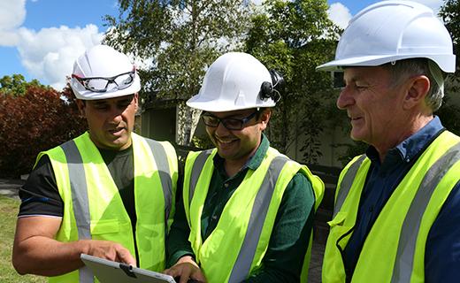 Computing and IT Student, Brijesh Donda, with Toi Ohomai Health and Safety Manager, Jason Pore, and ITCo co-director, Mark Wilkinson