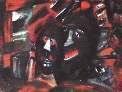 Voodoo in Papua New Guinea by Leon Aarts, acrylics on canvas board (sold) 