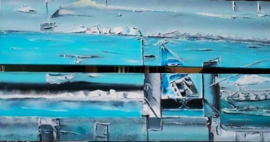 'Coastwatch' Diptych, oils on canvas, by Leon Aarts