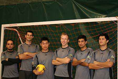 The Massey University futsal team representing New Zealand at the Eastern University Games,  from left: Salam Arif, Lee Robinson, Daniel Pang, Giancarlo Penzo, Aayush Gyawali (Captain)  and Chaiyo Clark. Absent: Danny Gardiner.