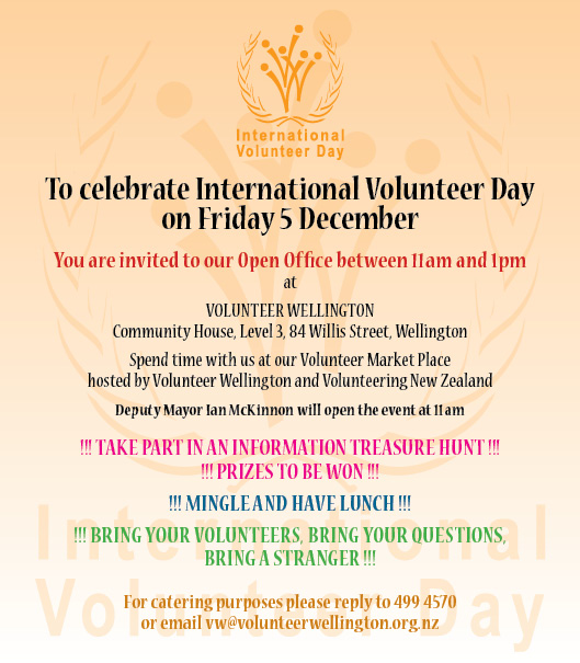 Invite to international Volunteer day in Wellington