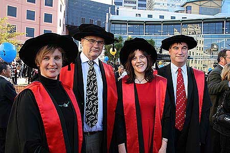 Dr Wendy Saunders, Dr Ian de Terte, Dr Jullia Becker and Professor David Johnston  after last Thursday's graduation parade through central Wellingto