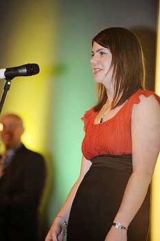 Massey communication graduate Ally Koehler speaks after accepting her award from the Public Relations Institute of New Zealand last week