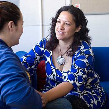 Bachelor of Midwifery student Ana Mihaere checks up on an expectant mother's progress