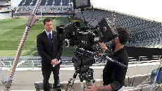 Head of Rugby World Cup Kit McConnell filming at Eden Park as part of Massey University's "The engine of the new New Zealand" campaign.