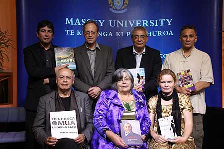 2011 Ng&#257; Kupu Ora Awards winners. Back row &#8211; Basil Keane (Te Ara), Jock Phillips (Te Ara), Derek Fox, Chris Winitana. Front row &#8211; Robert Jahnke, Trudy Meredith, Tina Makereti.  