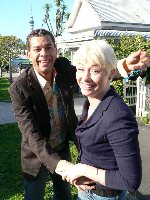 Arriba Latinos presenters Daniel Gallo, and New Zealander Rebecca Coleman-Smith.