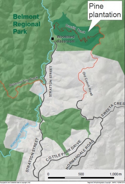 Location map of Belmont Regional Park pine plantation