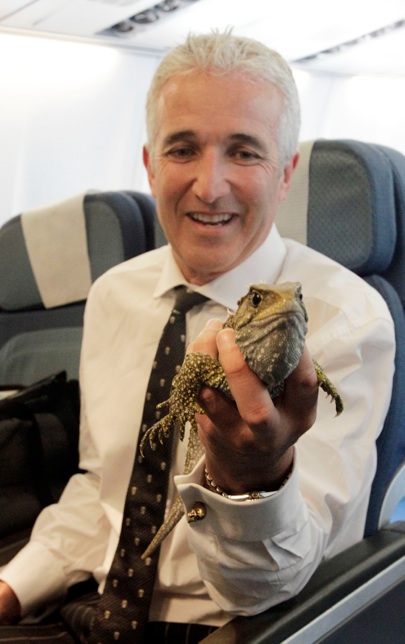 Air New Zealand CEO Rob Fyfe with a special passenger.