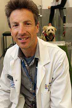 Veterinary surgeon Andrew worth with Hazel,  one of the rehabilitation service's first patients