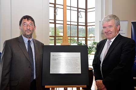 The plaque that will hang in the foyer of the re-named Offenberger Building