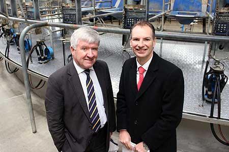 Massey University College of Sciences head Professor Robert Anderson with Victorian  Member of Parliament David Southwick at the No.4 dairy farm.