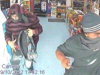 CCTV images of two men in connection to an aggravated robbery at the Thirsty Liquor bottle store in Upper Hutt. 