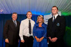 Director of External Relations John Taylor, 2010 John Drake Memorial Scholarship recipient Matthew Matich, Cathy Drake and 2011 Scholarship recipient Sean Brookman.