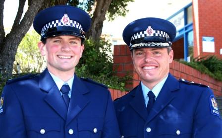 New staff member Constable Lyndon McGaughran with Acting Wellington District Commander Richard Chambers.
