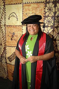 Dr Fiva Faalau, at a ceremony for Pasifika graduates  from Massey's Albany campus.