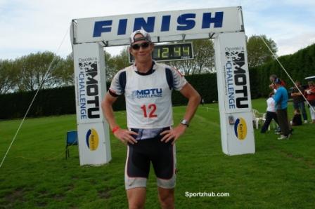 Dougal Allan at the finish of the Motu